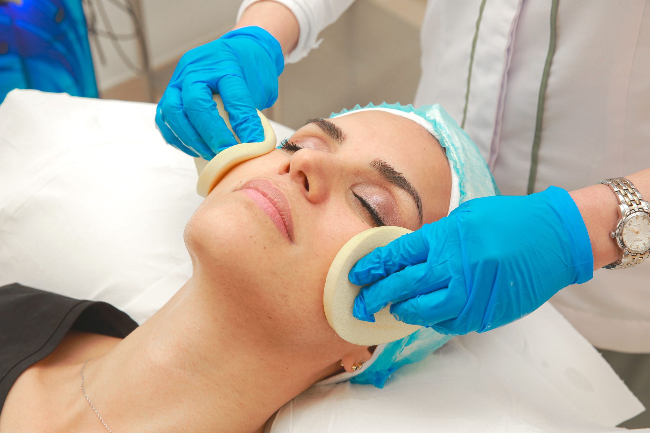 A calming facial skincare treatment being performed at Trinity